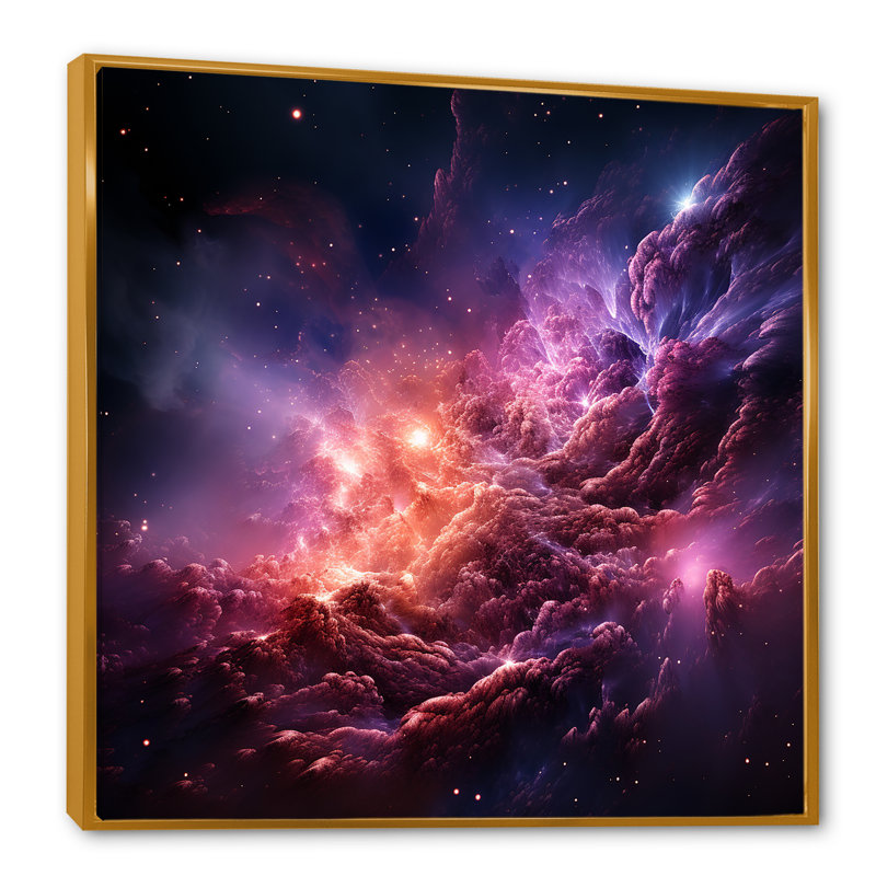 Abstract Purple Galaxy Storm V - Abstract Spirals Wall Art, Gold Floater Framed, 16" H x 16" W x 1" D