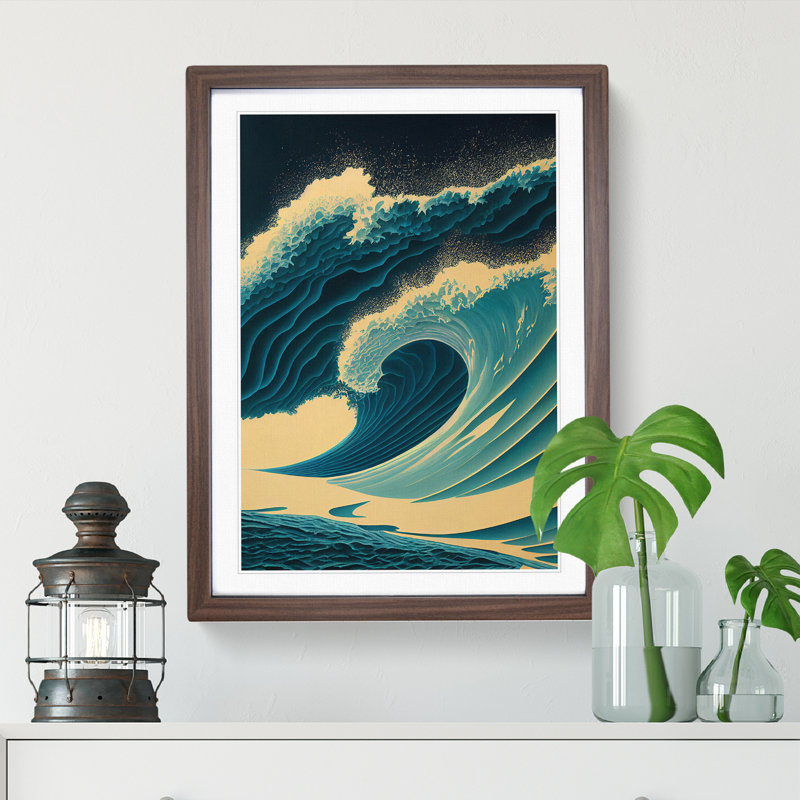 Powerful Ocean Wave, 48cm H x 36cm W, Walnut Framed