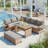 5-Piece Outdoor Patio Rattan Sofa Set, Sectional PE Wicker L-Shaped Garden Furniture Set With 2 Extendable Side Tables, Dining Table And Washable Covers For Backyard, Poolside, Indoor-532453066