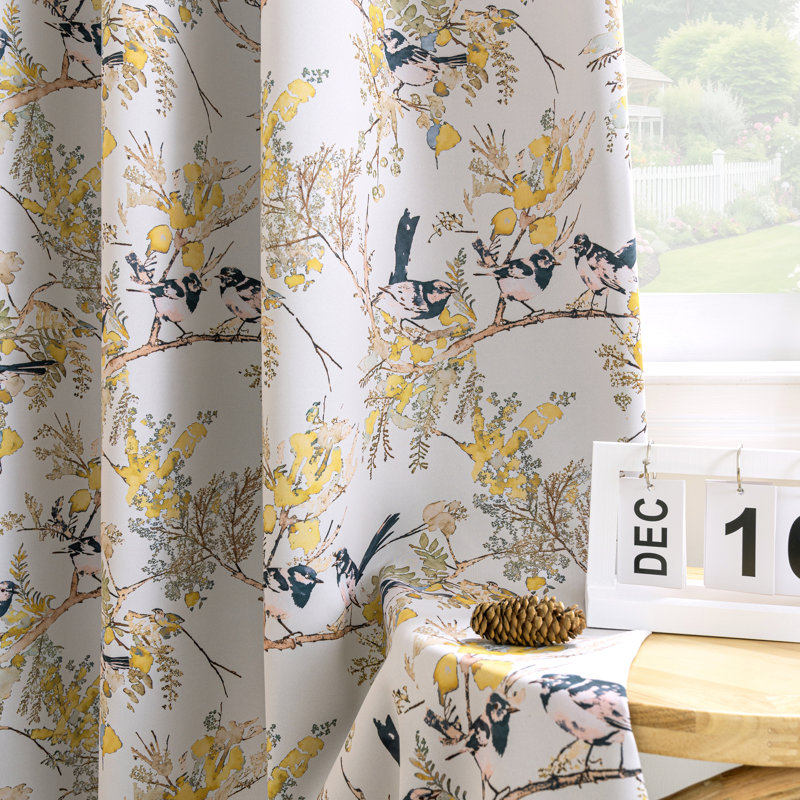 Ensemble de rideaux 100% occultant 2 panneaux avec colibris à imprimé floral pour chambre à coucher avec , Mustard Yellow