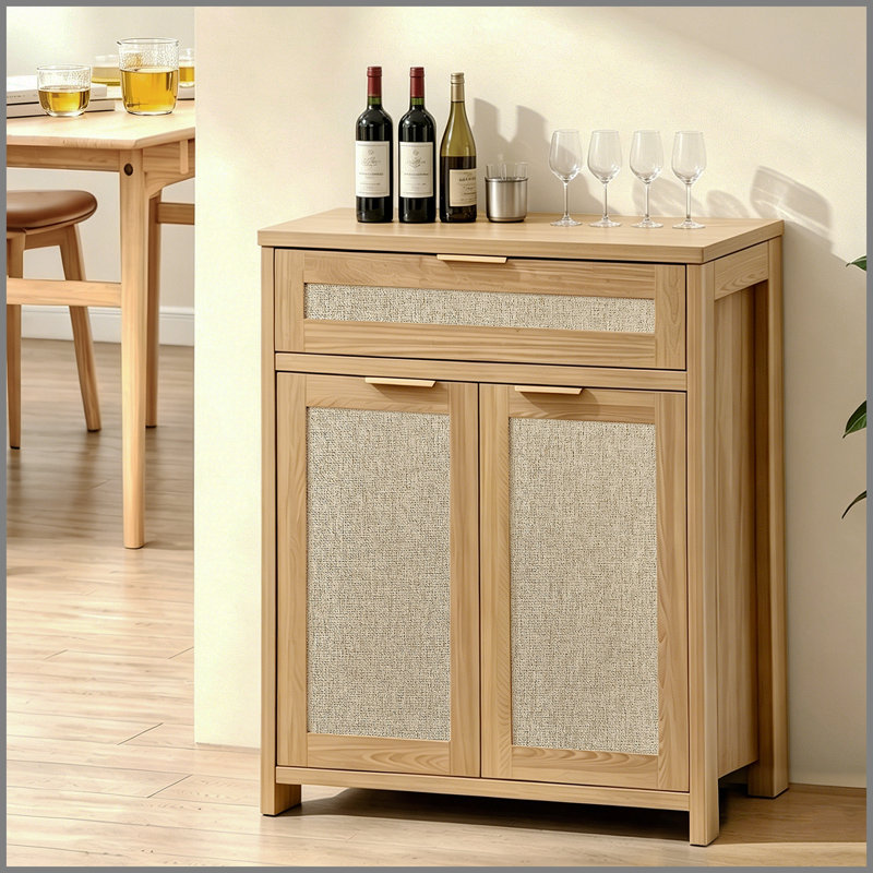 Buffet en rotin, armoire de rangement Farmhouse avec tablette réglable, armoire de cuisine avec tiroir Boho pour la salle à manger, la cuisine, le vestibule, le salon, le bois