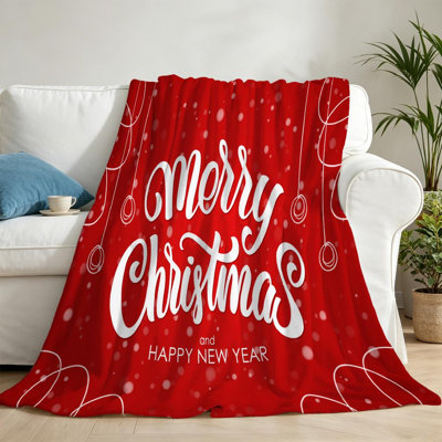 Red Ultra Soft Flannel Fleece Throw Blanket,Merry Single-Sided Print