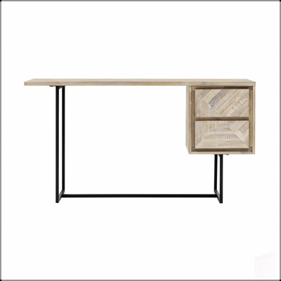 Bureau en bois d'acacia à 2 tiroirs avec rangement spacieux Yaluna, parfait pour les bureaux à la maison modernes et élégants