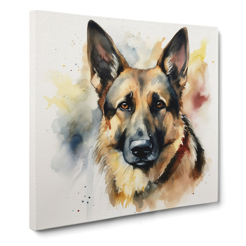 German Shepherd Watercolour - Wrapped Canvas, 50cm H x 50cm W x 3cm D