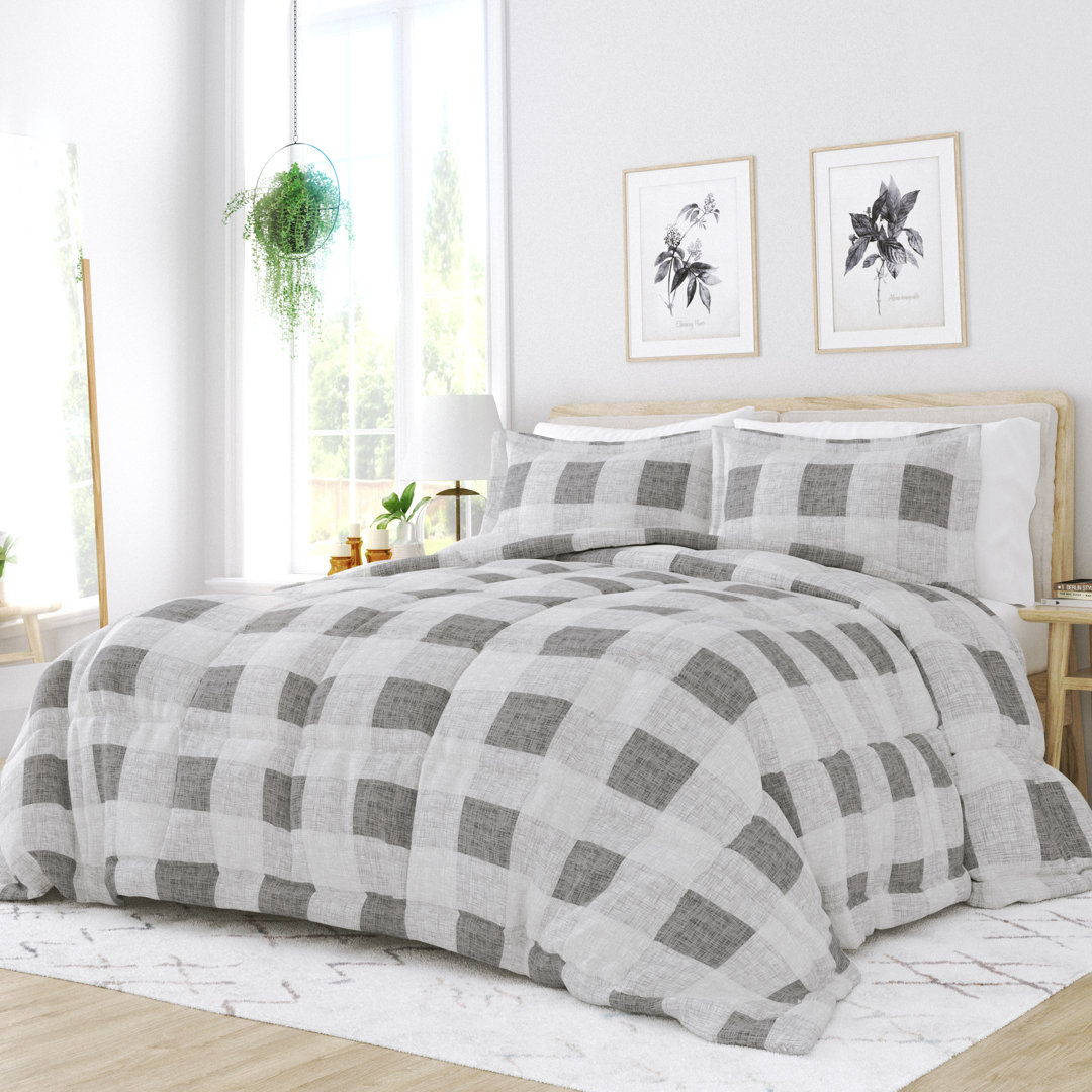Gingham Microfiber All Season Down-Alternative Comforter Becky Cameron 
