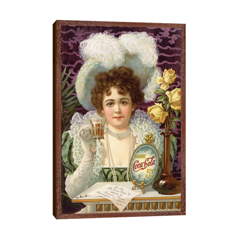 1890s Coca-Cola Magazine - Print on Canvas, 66.04 cm H x 45.72 cm W, Classic Brown Wood Framed