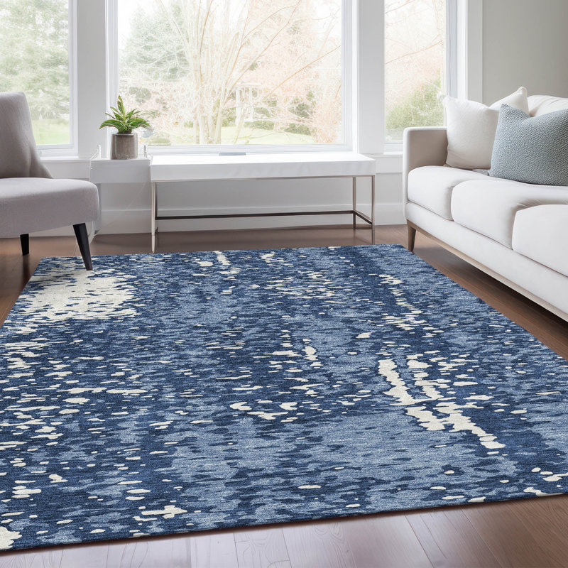 Tapis en denim Prisco de qualité supérieure lavable à la machine, Rectangle 10 pi x 14 pi
