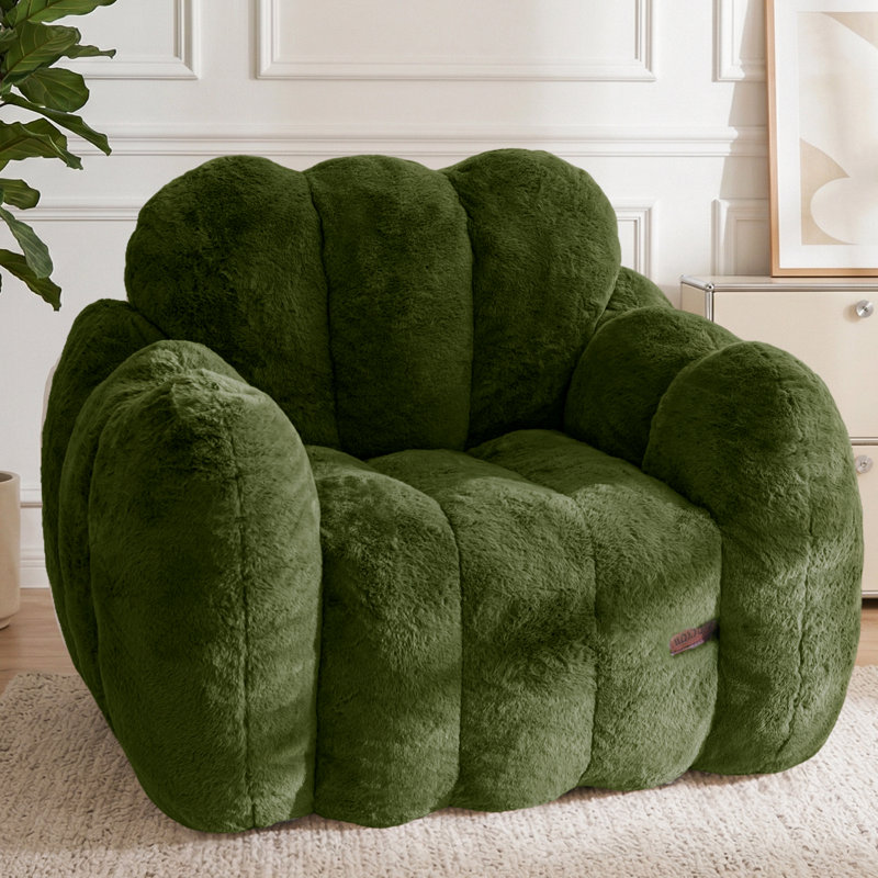 Faux Fur Bean Bag Chair Cloud Shaped Bean Bag Sofa Soft Stuffed Lazy Floor Sofa Comfy Single Couch, Green