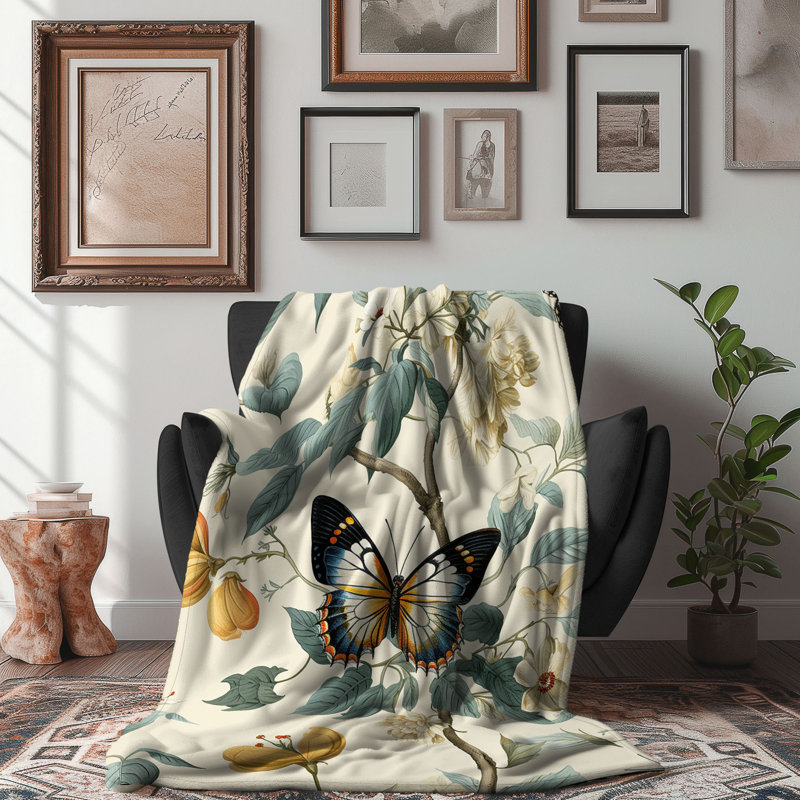 Butterfly Botanics - Couverture sherpa de qualité supérieure 1 pièce, Grand lit