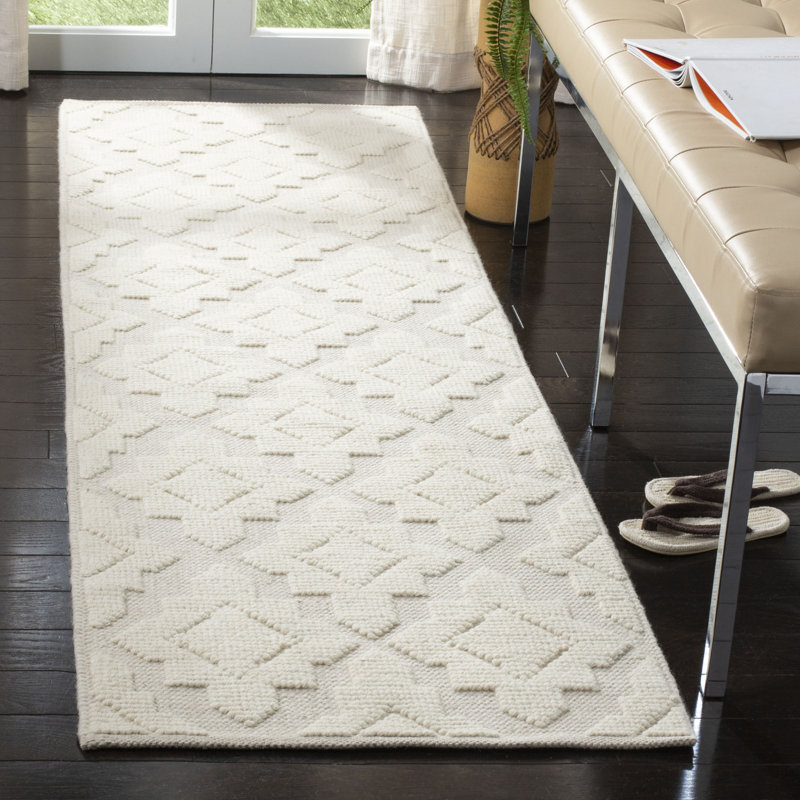Tapis en laine et coton ivoire à motif géométrique tissé à la main Vermont, Tapis de couloir 2 pi 3 po x 8 pi