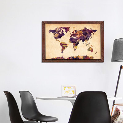 Urban Watercolor World Map VI by Michael Tompsett - 1 Piece Floater Frame Painting on Canvas
