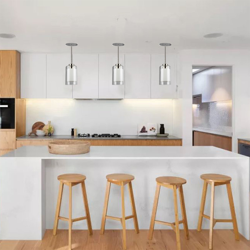 Luminaire suspendu 1 lumière avec verre transparent et abat-jour opale gravée