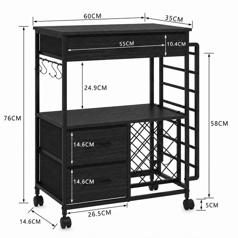 60 cm W Iron Shelving Unit, Matte Black