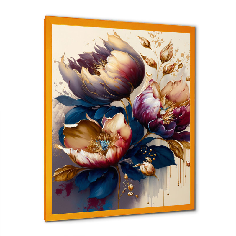 Prima Night Shade Tulip Design IV - Art mural sur toile floral et botanique, Impression dorée sur toile encadrée