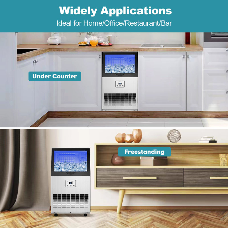 90lbs/24H Commercial Ice Maker Machine,Auto Self-Cleaning,Under Counter/Freestanding