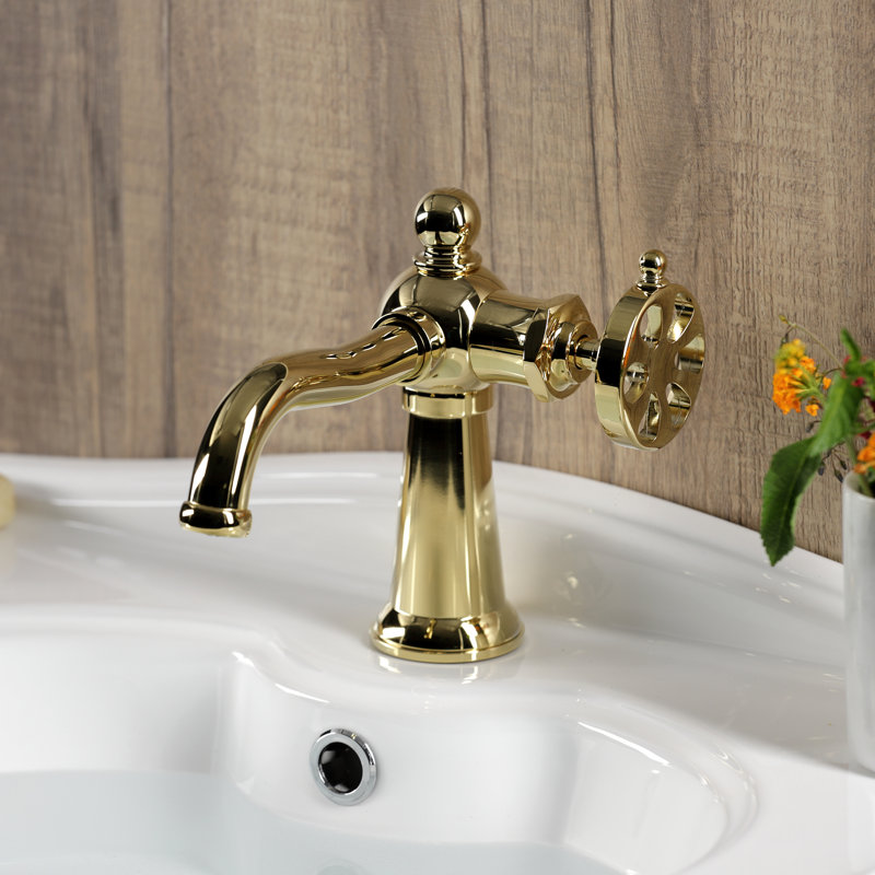 Kingston Brass Belknap Single-Handle 1-Hole Deck Mount Bathroom Faucet with Push Pop-Up and Deck Plate, Polished Brass 2
