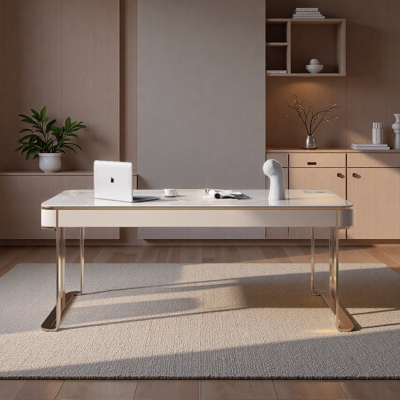 Bureau d'ordinateur Italian Slimal Design, Gris / blanc / or, H 29,52 po x l 70,86 po x P 23,62 po