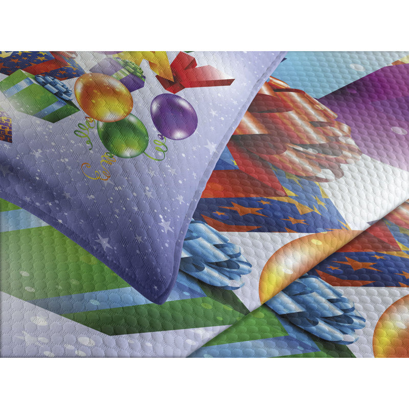 Ambesonne Party Bedspread Set 3 Pcs Birthday Presents Cake King Multicolor