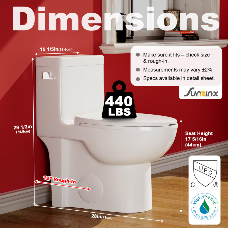 Toilette allongée une pièce 1,28 GPF Tornado Flush