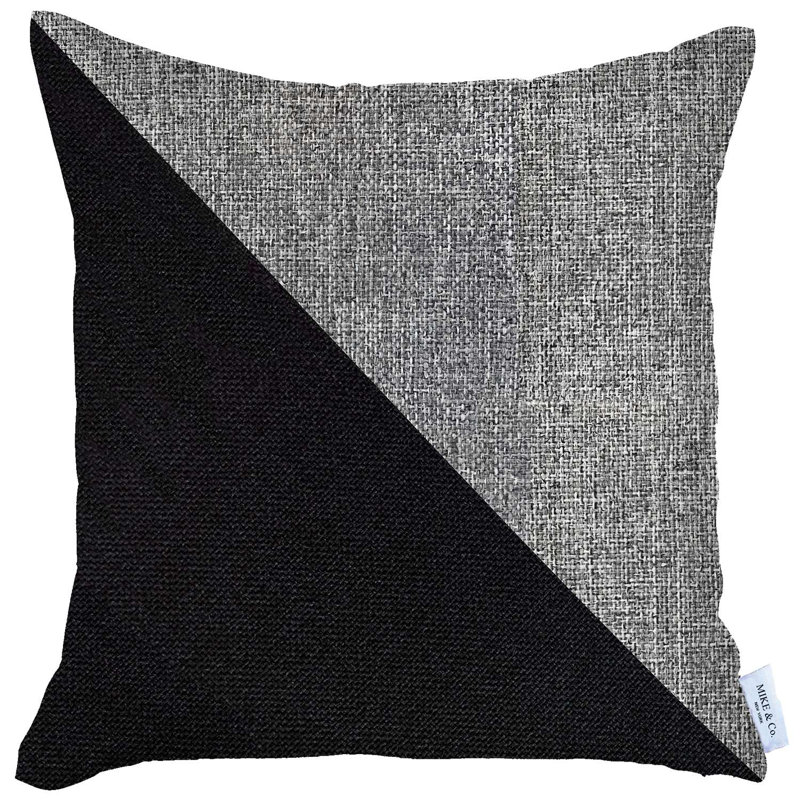 Black and Gray Boho-Chic Polyester Throw Pillow Cover