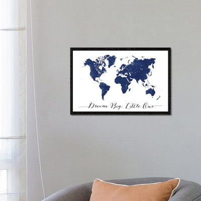Blue World Map Dream Big by Blursbyai - Gallery-Wrapped Canvas Giclée on Canvas