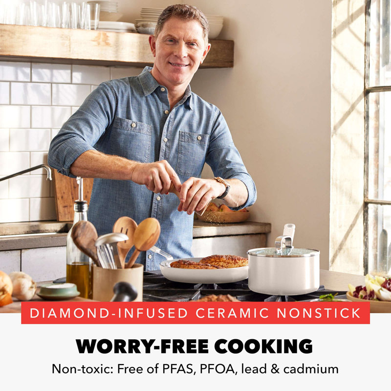 Bobby Flay by GreenPan Professional Grade Ceramic Nonstick 4.5QT Sauté Pan with Lid, White