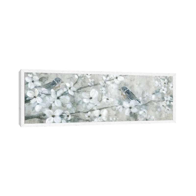 Welcoming Blossoms 1 Piece Painting on Canvas, 30.48 cm H x 91.44 cm W, White Framed