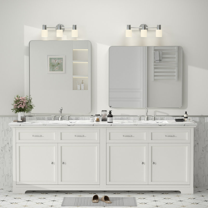Molly Tempered Glass and Metal Framed French Cleat Mounted Wall Bathroom / Vanity Mirror, 36" x 30", Silver