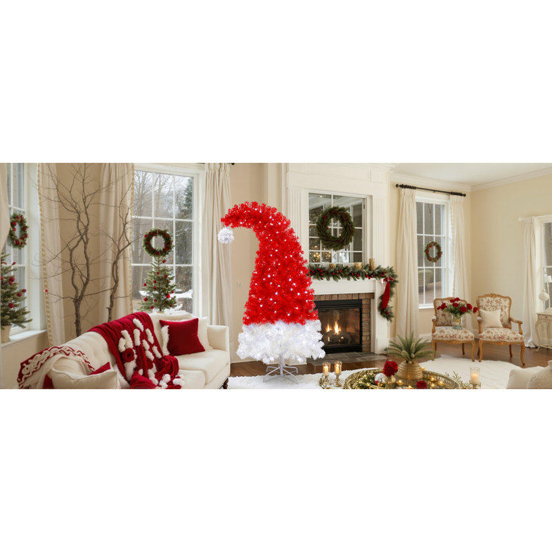 Arbre de Noël artificiel 6 pi avec lumière DEL, arbre de Noël artificiel fantaisiste en forme de chapeau de père Noël avec 1050 pointes, arbre Xmax courbé