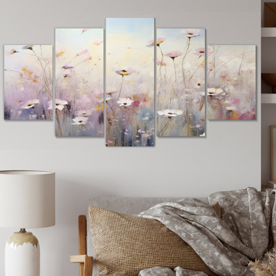 White Wildflowers Whispering Breeze II - Floral Wall Decor - 5 Panels