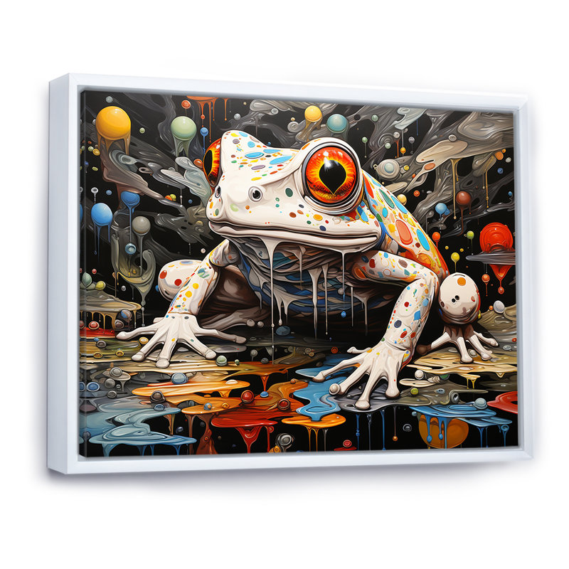 " Minimalism Frogs Toads ", White Floater Framed, 30" H x 40" W x 1.5" D