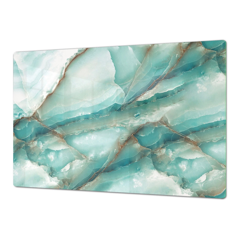 Stove Top Cover - Teal Marble Glass Style, Gas & Electric Cooktop Cover | Noodle Board, Single - 31.5" W x 20.47" D