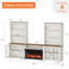 Buffet avec huche de bar, design grain de bois rétro, armoire avec foyer électrique de 36 po et portes en verre, blanc, 105 po