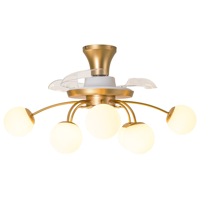 Ventilateur de plafond 8 lumières avec télécommande, Doré / Blanc