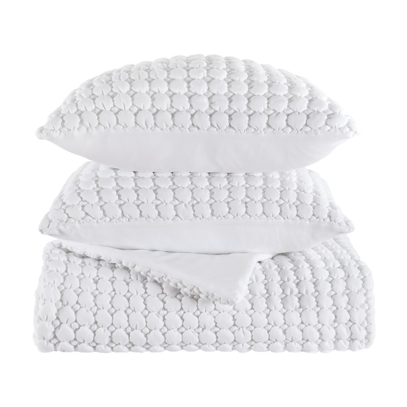 Ensemble de courtepointe Marshmallow Puff, Courtepointe pour lit simple + 1 taie décorative , Blanc