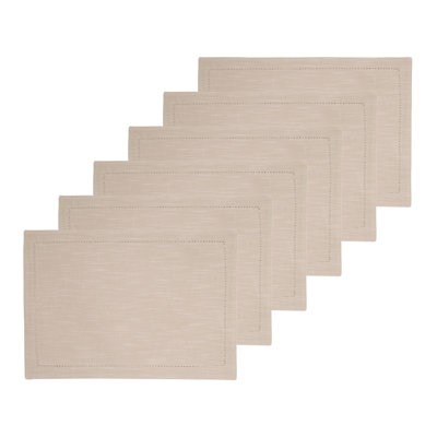 Hemstitch Solid Tan Everyday Set of 6 Placemats