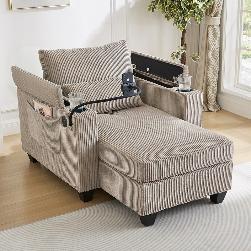 Canapé-lit convertible avec USB, porte-gobelets et rangement pour la détente, Brun