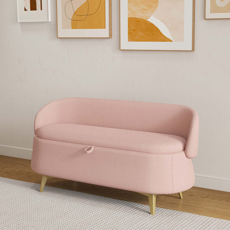 Multifonctionnel et long lit rectangulaire avec rangement et tabouret de canapé, Rose