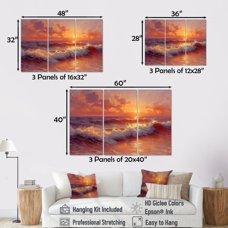 Salters - ensemble d'art mural plage, H 28 po x l 36 po x P 1 po, Toile tendue