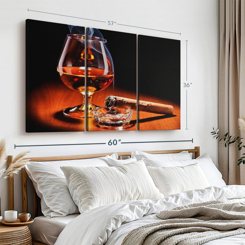 "Cigare et boissons au cognac" sur toile, H 36 po x l 57 po x P 1,25 po