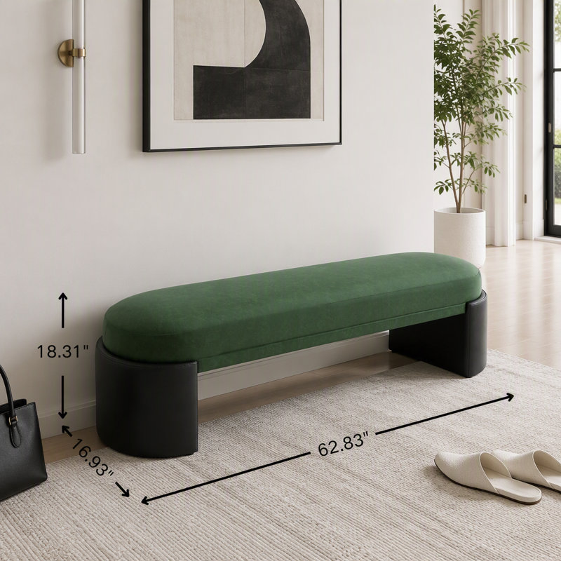 Banc de salle à manger d'intérieur rembourré, cadre en caoutchouc et contreplaqué,, Vert - polyuréthane - L 62,83 po