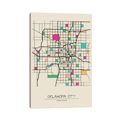 Oklahoma City, USA Map by Ayse Deniz Akerman - Wrapped Canvas Painting