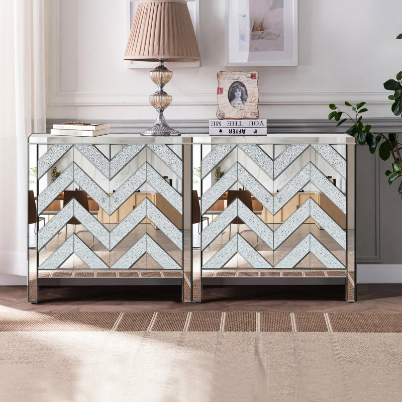 Armoire de rangement à miroir en forme de M - Argentée pour salon, salle à manger, entrée, cuisine et salon vitré.