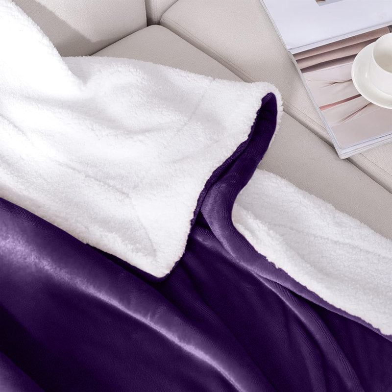 Sanborn Soft Reversible Sherpa Fleece Fur Thick Blanket Throw, Purple, 150cm x 200cm