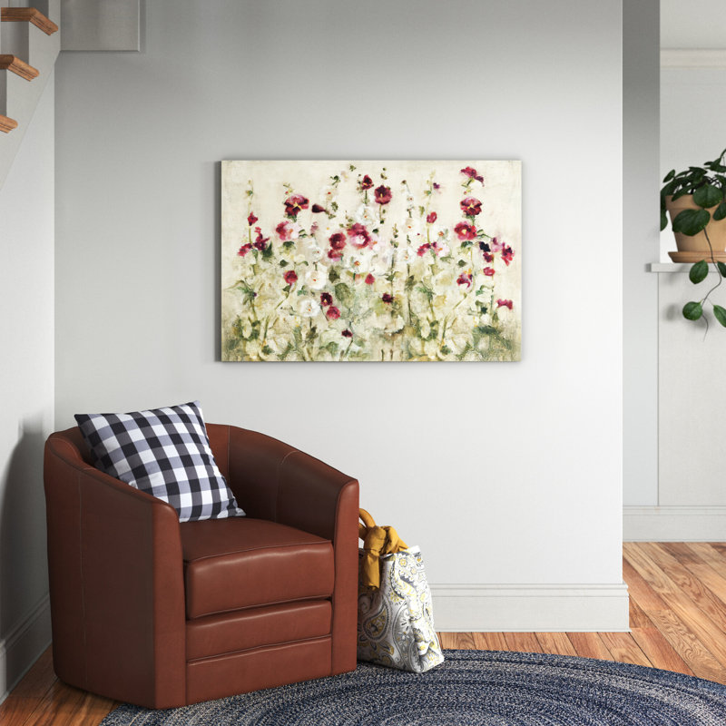 Hollyhocks Row Cool by Cheri Blum - Print, 26" H x 40" W x 1.5" D, Canvas