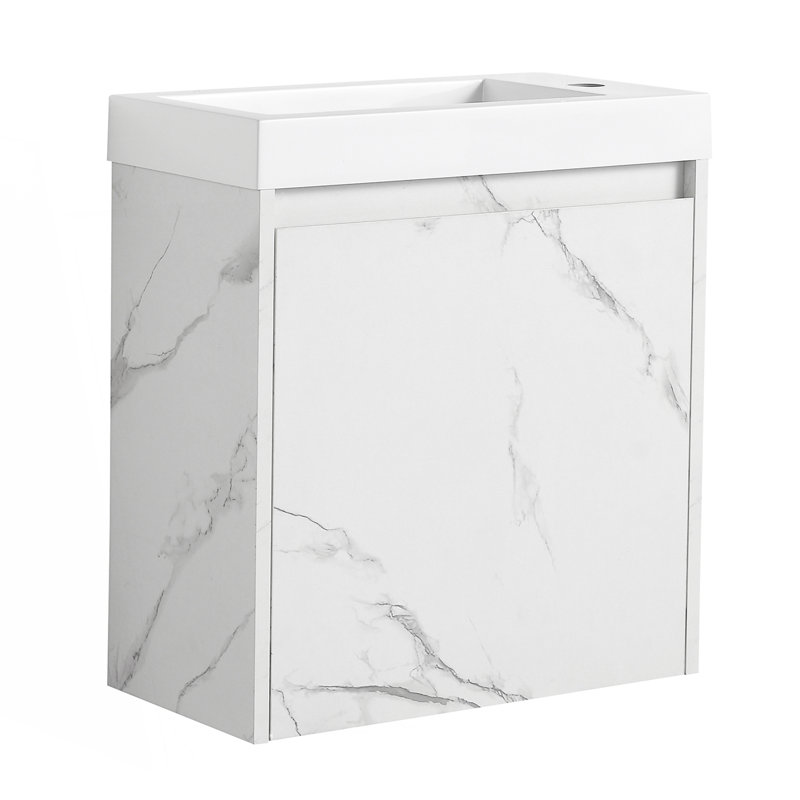 Meuble-lavabo mural avec lavabo en résine et porte d'armoire à fermeture en douceur, Blanc