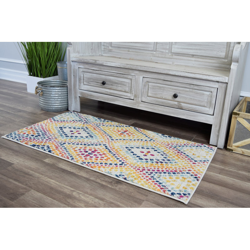 Tapis jaune / bleu Alvey, Rectangle 5 pi x 7 pi