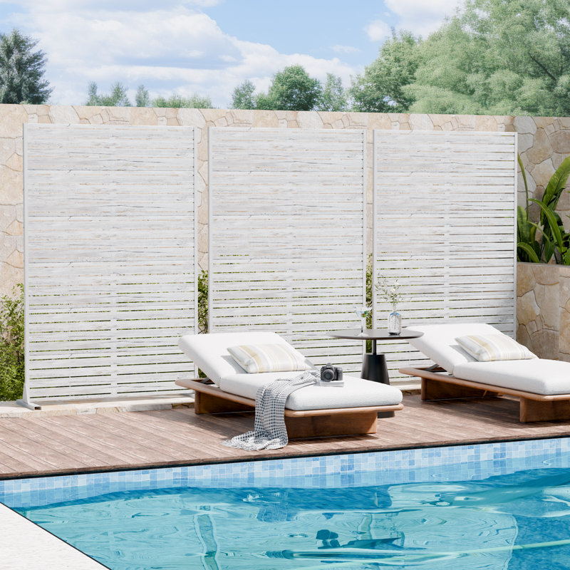 Panneau de clôture d'extérieur en métal pour écran d'intimité, Blanc patiné, H 72 po x l 94 po x P 16 po