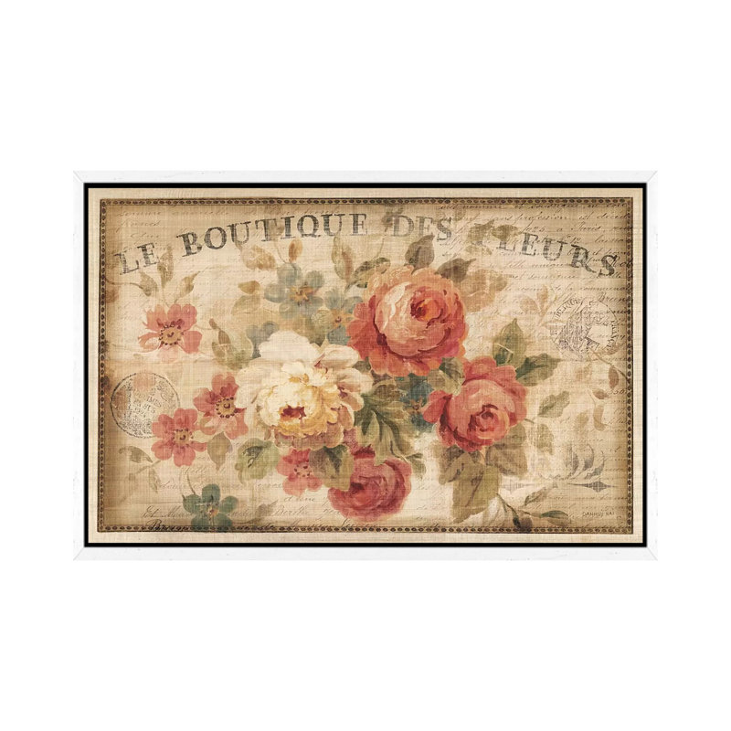 Parisian Flowers III - Print on Canvas, 66.04 cm H x 45.72 cm W, White Floater Framed