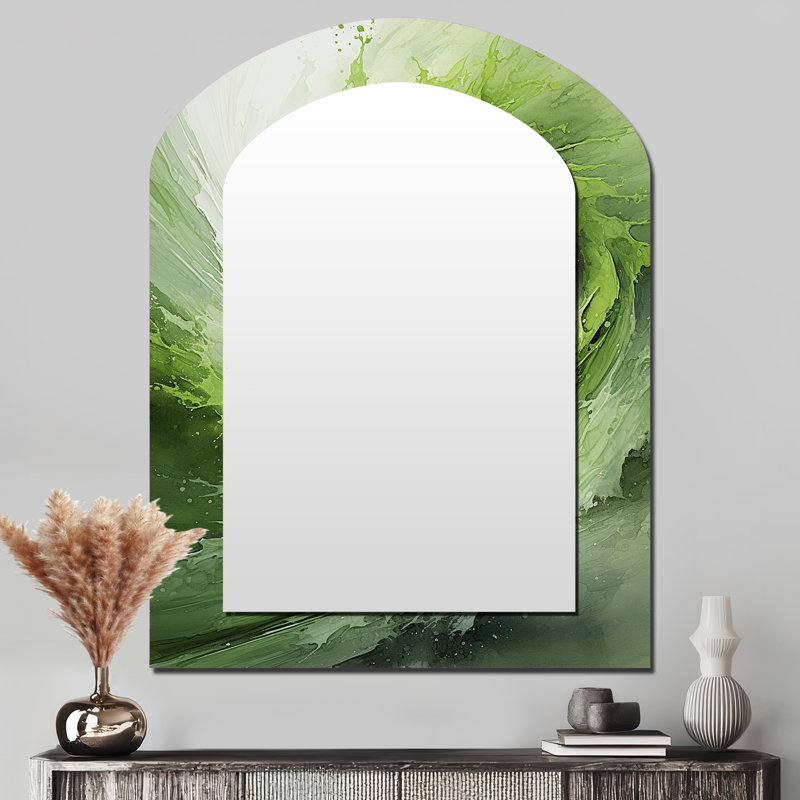 Miroir mural vert et blanc à spirale abstraite III, 43 po x 33 po